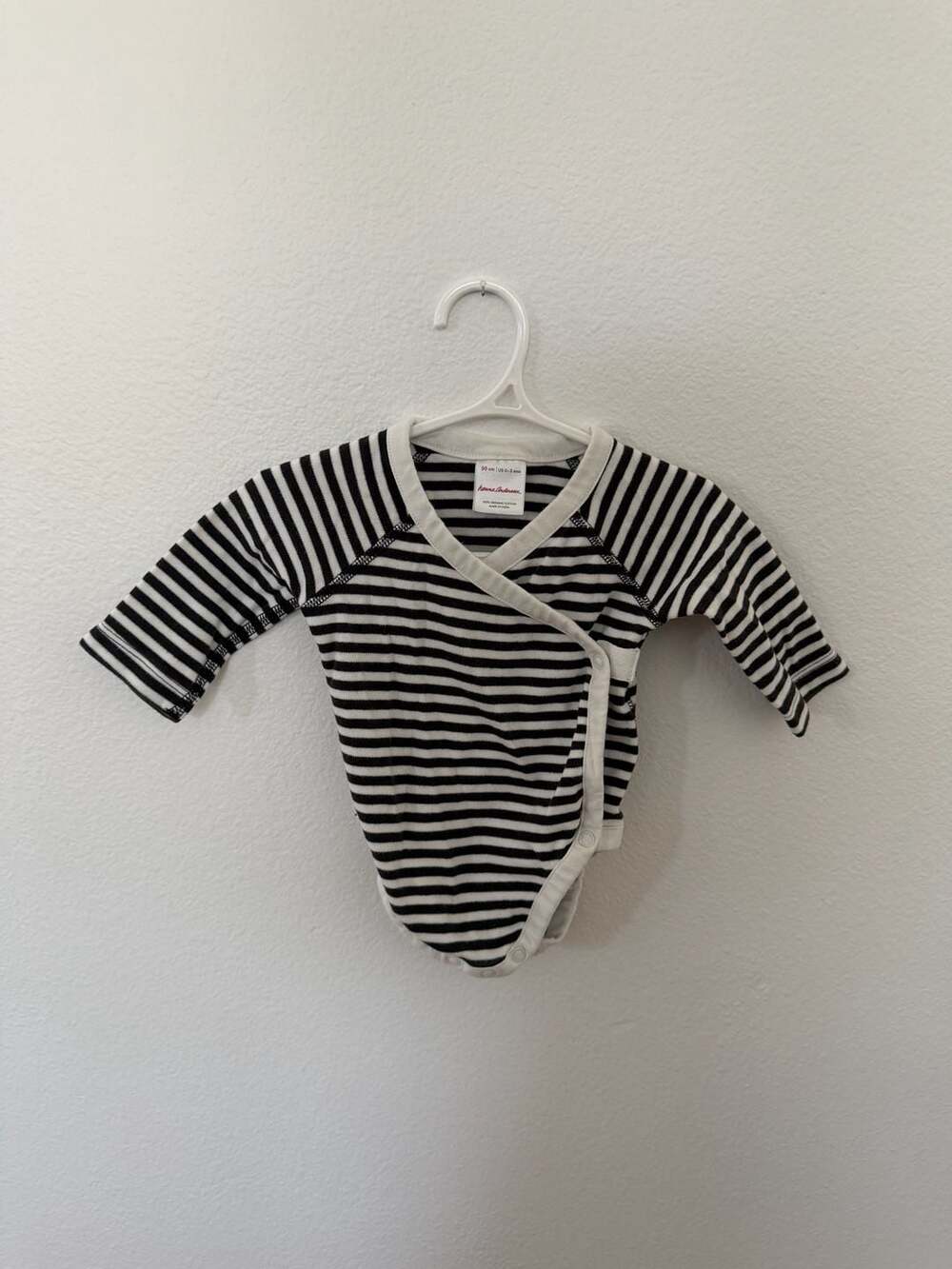 Hanna Andersson Organic Cotton Black and White Striped Crossover Body Suit